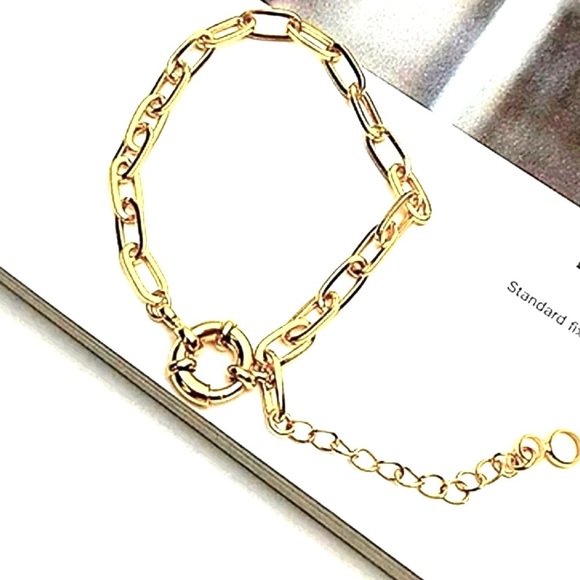 NEW‎ Women’s 14k Gold Filled Paperclip Adjustable Bangle Bracelet - Picture 1 of 11